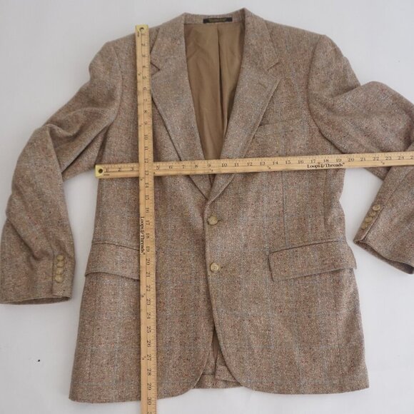 Vintage Austin Hill Tan Tweed Wool Double Button Blazer Size 41 - Picture 3 of 13